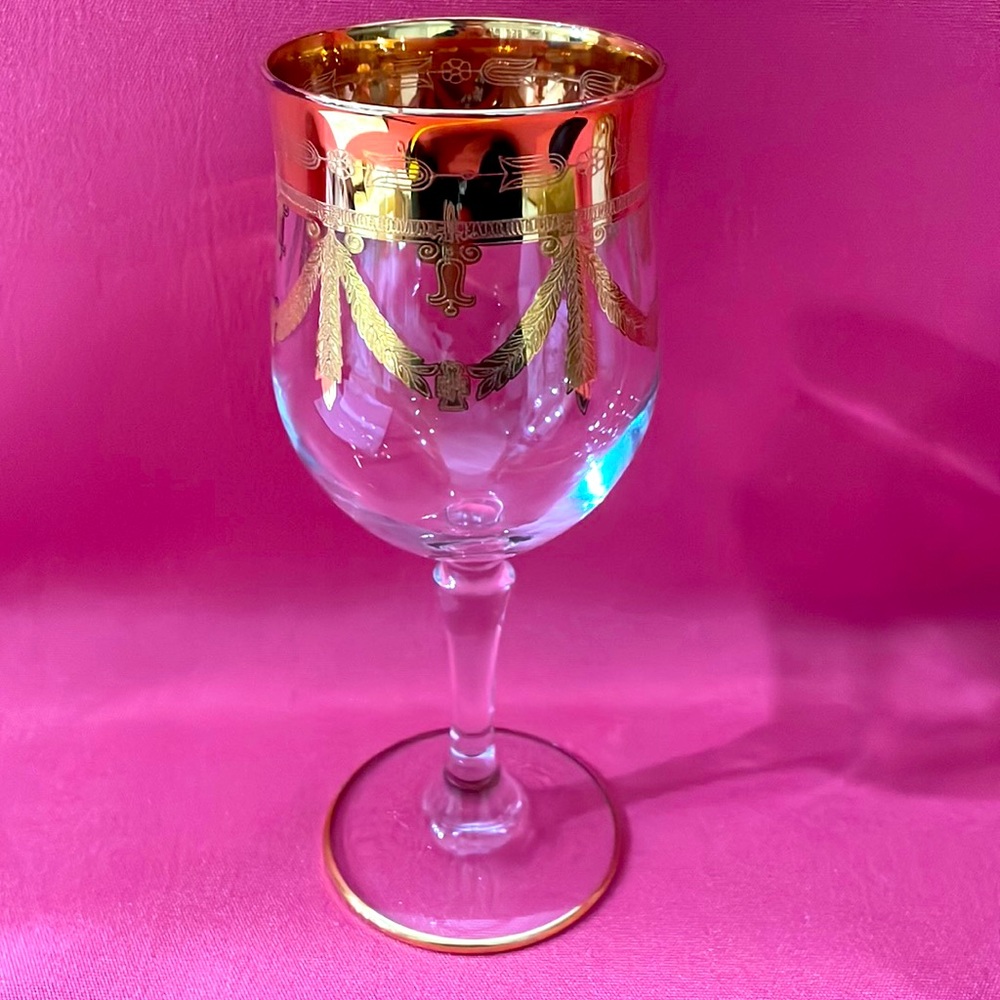 Italian Medici crystal 24k gold 6 3/4” goblets by Arta Italia Italy - W1091